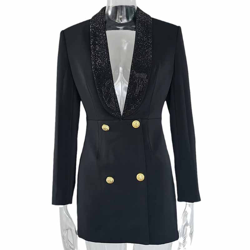 Women's Black Sequin Embellished Backless Blazer Minidress