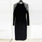 Women's Diamond Long Sleeved Medium Length Black Dress