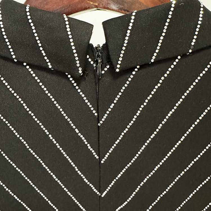 Long Sleeve Crystal Blazer Mini Dress Black Rhinestone V-Neck Dress