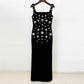 Women Luxury Beaded Crystal Black Midi Dress