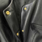 Collarless Faux Leather Jacket with Snail-shaped Buttons