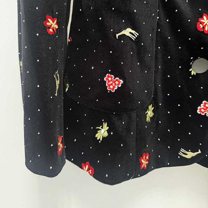Black Velvet Floral Embroidered Blazer Flared Formal Suit