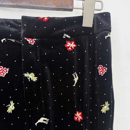 Black Velvet Floral Embroidered Blazer Flared Formal Suit