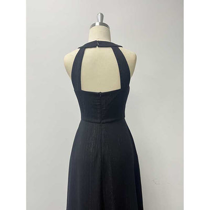Halter Neck Wedding Guest Dress Black Backless Long Evening Dress Bridesmaid Dress