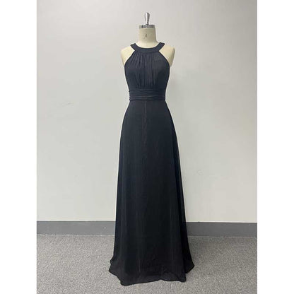 Halter Neck Wedding Guest Dress Black Backless Long Evening Dress Bridesmaid Dress