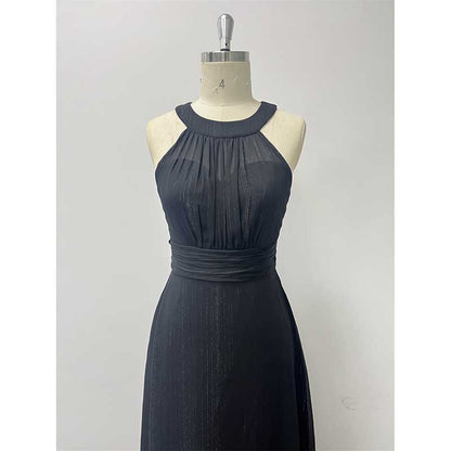 Halter Neck Wedding Guest Dress Black Backless Long Evening Dress Bridesmaid Dress