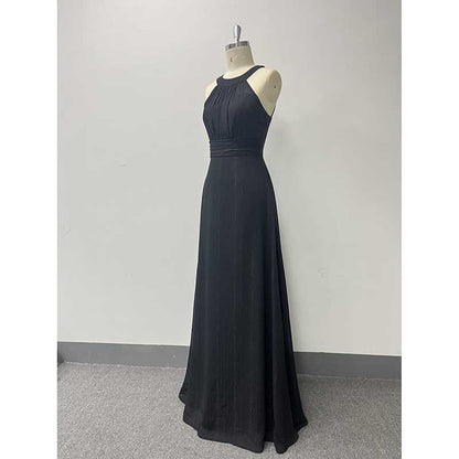 Halter Neck Wedding Guest Dress Black Backless Long Evening Dress Bridesmaid Dress