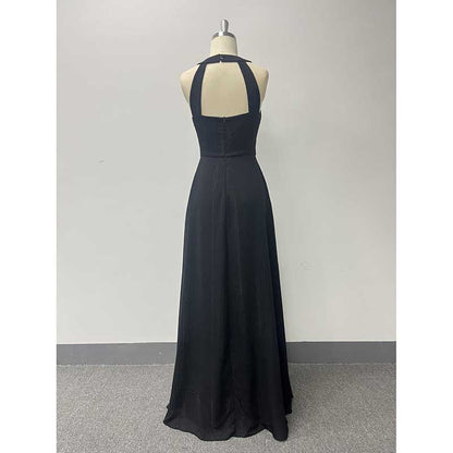 Halter Neck Wedding Guest Dress Black Backless Long Evening Dress Bridesmaid Dress