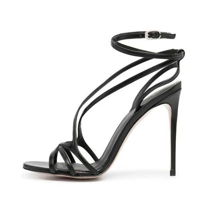 Womens Black Stiletto Ankle Straps High Heeled Sandals