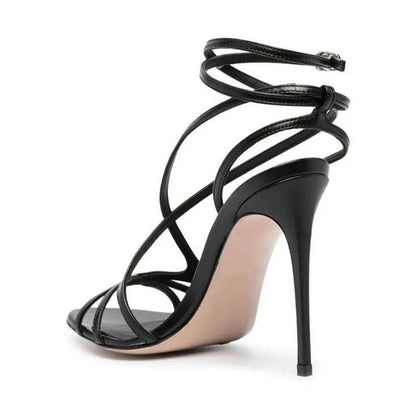 Womens Black Stiletto Ankle Straps High Heeled Sandals