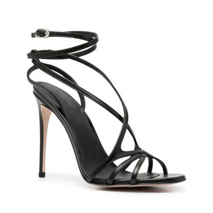 Womens Black Stiletto Ankle Straps High Heeled Sandals