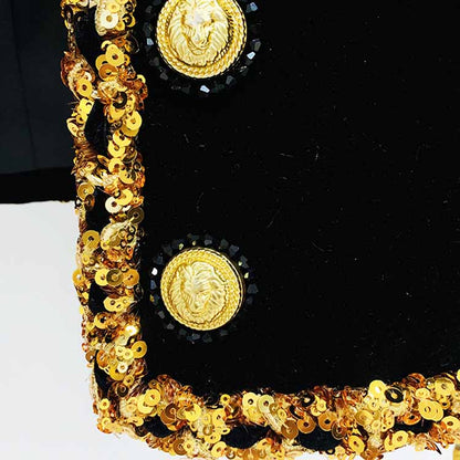 Women's Black Cardigan Coat Beaded Sequin Chain Velvet Jacket Short Coat