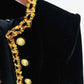 Women's Black Cardigan Coat Beaded Sequin Chain Velvet Jacket Short Coat