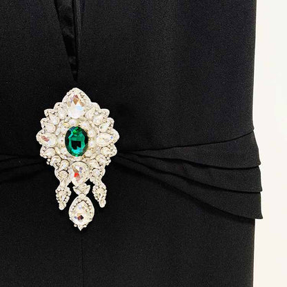 Women's Black Deep-V Studded Sleeveless Jumpsuit