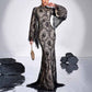 Standard Collar Flared Sleeve Black Lace Prom Dress Wedding Cocktail Gowns