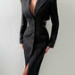 Women's Cut-Out Maxi Coat Slim Fit Black Blazer Dress