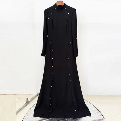 Women's High-Neck Maxi Dress Black Long Evening Dresses A-Line Prom Dress