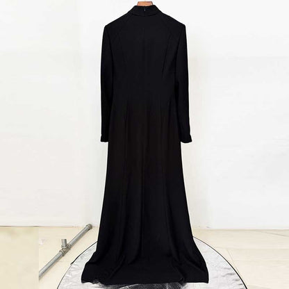 Women's High-Neck Maxi Dress Black Long Evening Dresses A-Line Prom Dress