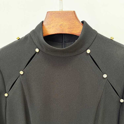 Women's High-Neck Maxi Dress Black Long Evening Dresses A-Line Prom Dress