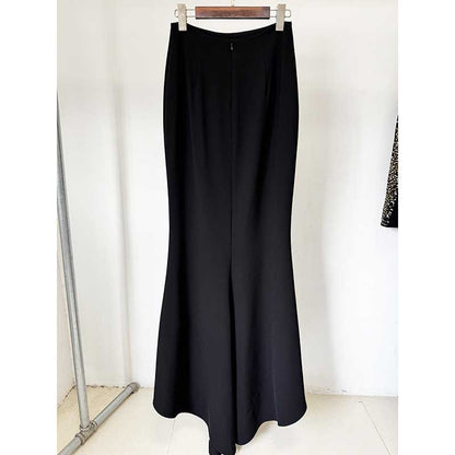 Women's Long Skirt Suit Mock Collar Crop Top Skirt Set Black Maxi Skirt Suit