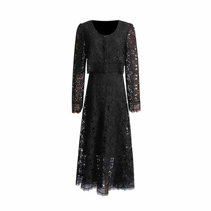 Women's long sleeve lace skirt suit two pieces wedding party suit