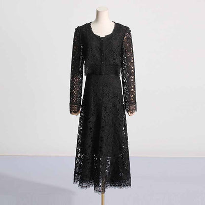 Women's long sleeve lace skirt suit two pieces wedding party suit