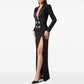 Women's High Split Deep V-Neck Maxi Dress in Black