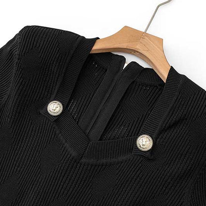 Women's Midi Black Dress Little Black Knitted Dress Boby-con Dress