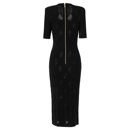 Women's Midi Black Dress Little Black Knitted Dress Boby-con Dress