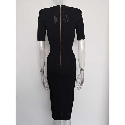 Women's Midi Black Dress Little Black Knitted Dress Boby-con Dress
