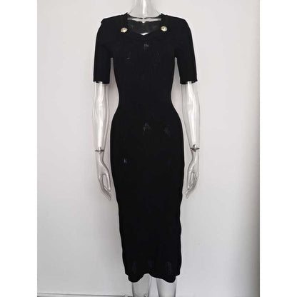 Women's Midi Black Dress Little Black Knitted Dress Boby-con Dress