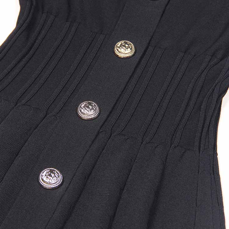 Ribbed Knit Mini Dress Flared Knit Dress With Buttons