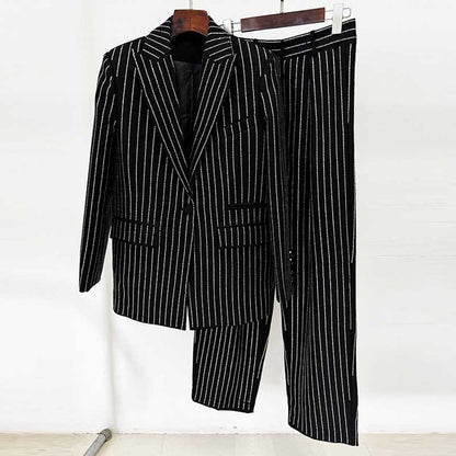 Women Wide-Leg Pantsuit Diamond Stripes Event Outfit