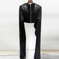 Beaded Bell-Sleeve Flared Pantsuit Black 2ps Cape Suit