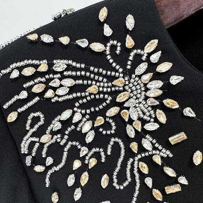 Beaded Bell-Sleeve Flared Pantsuit Black 2ps Cape Suit