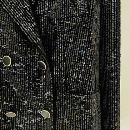 Women Black Sequinned fitted Blazer + Mid-High Rise Flare Trousers Suit Pantsuit