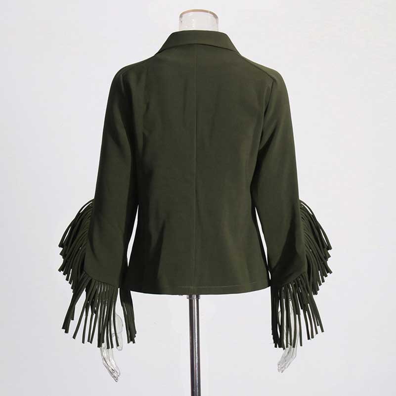 Two Pieces Dark Green Blazer Pants Suit Fringe Event Suit