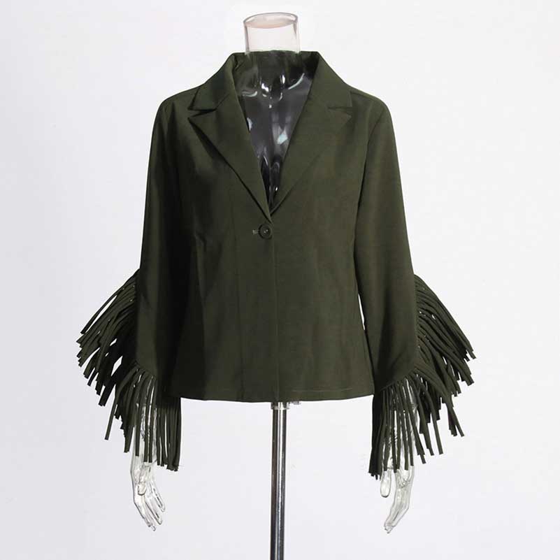 Two Pieces Dark Green Blazer Pants Suit Fringe Event Suit