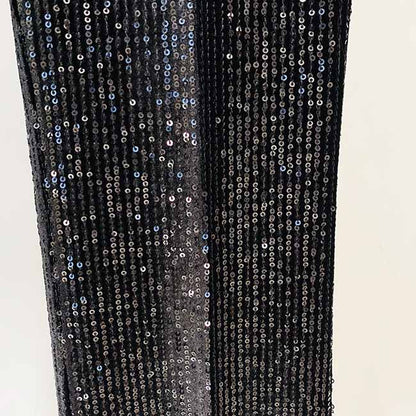 Women Black Sequinned fitted Blazer + Mid-High Rise Flare Trousers Suit Pantsuit