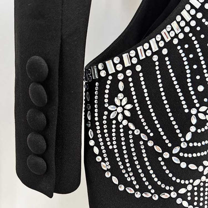 One Button Black Cut-out Embellished Blazer Pants Set Trousers Suit Pantsuit