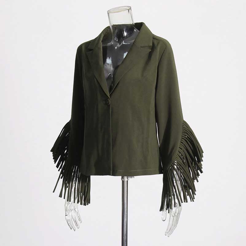 Two Pieces Dark Green Blazer Pants Suit Fringe Event Suit