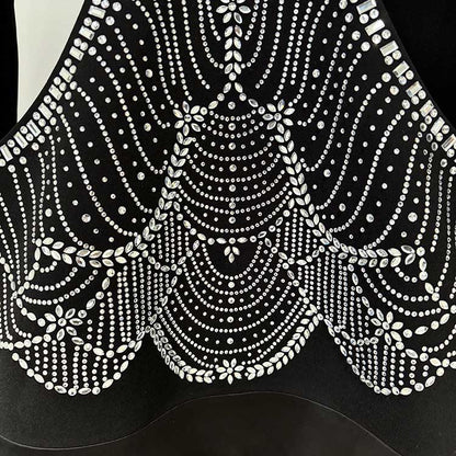 One Button Black Cut-out Embellished Blazer Pants Set Trousers Suit Pantsuit