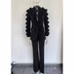 Women's Flower Embroidered Single Button Black Pantsuit