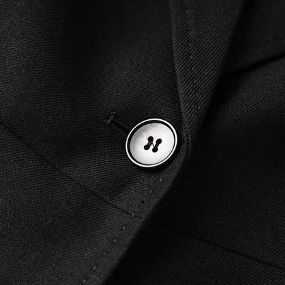 One Button Black Pantsuit Fitted Blazer + Mid-High Rise Trousers Pantsuit Suit Formal Wear