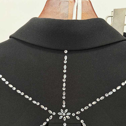 One Button Black Cut-out Embellished Blazer Pants Set Trousers Suit Pantsuit