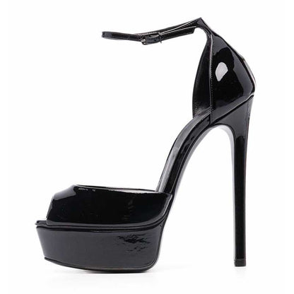 Women's Black Platform Pump Peep Toe Stiletto High Heels Prom Shoes
