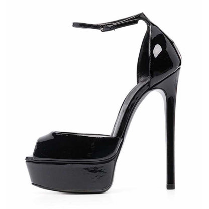 Women's Black Platform Pump Peep Toe Stiletto High Heels Prom Shoes