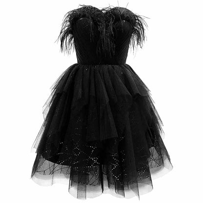Black Feather Homecoming Dresses Short Black Sweetheart Prom Homecoming Dresses