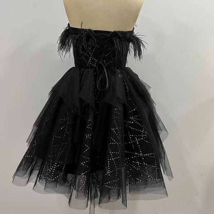 Black Feather Homecoming Dresses Short Black Sweetheart Prom Homecoming Dresses