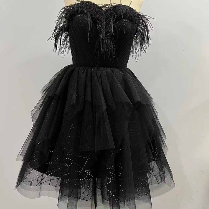Black Feather Homecoming Dresses Short Black Sweetheart Prom Homecoming Dresses